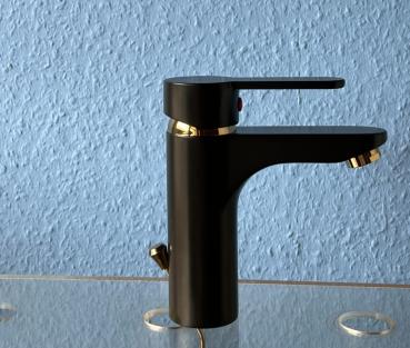 Waschtischarmatur Waschbecken Wasserhahn Bad Armatur schwarz-matt/gold ohne Ablaufgarnitur